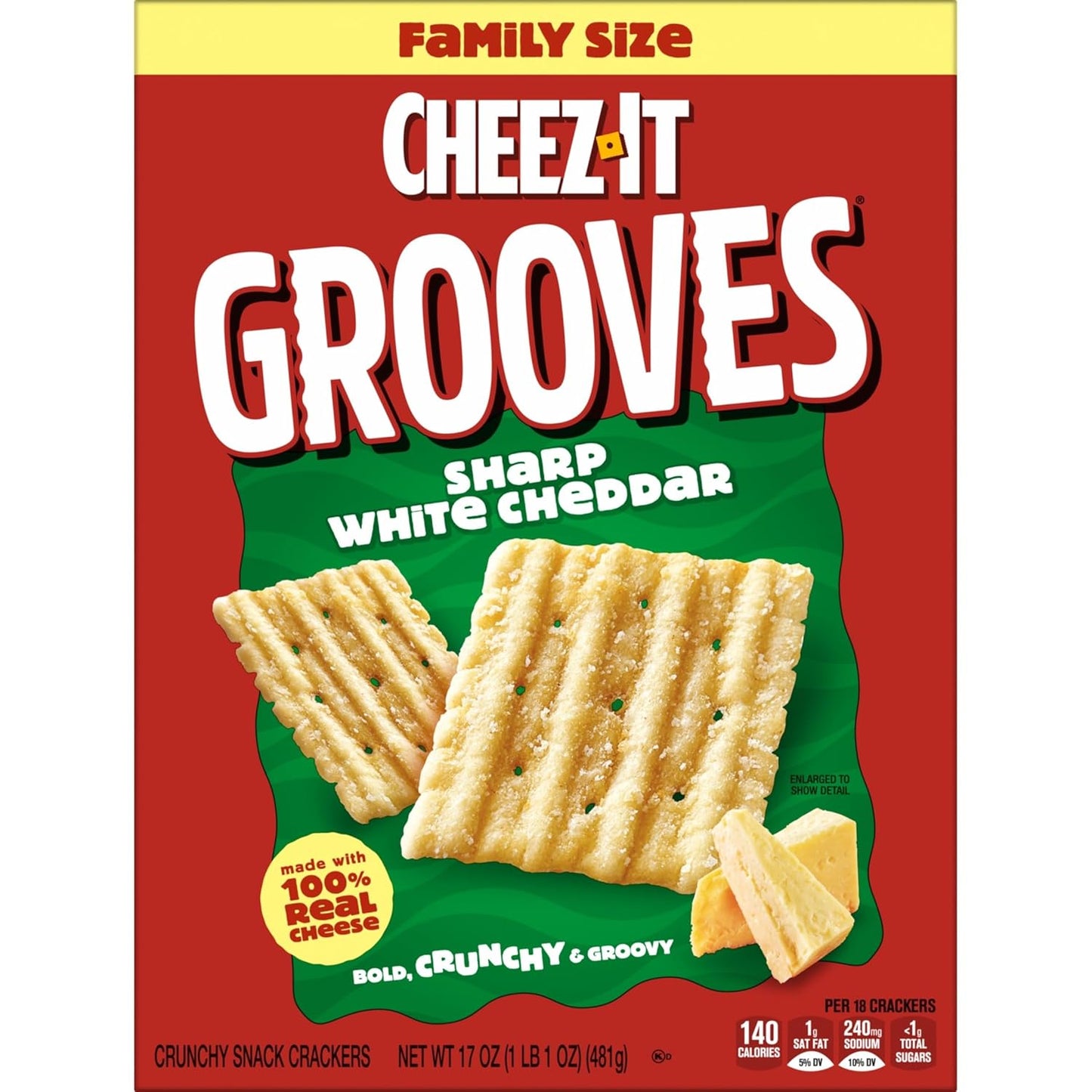 Cheez-It Grooves Sharp White Cheddar Crackers – Portable Crunchy Snack for Road Trips, Hiking Trails, and Camping Coolers, 3.25oz Multipack