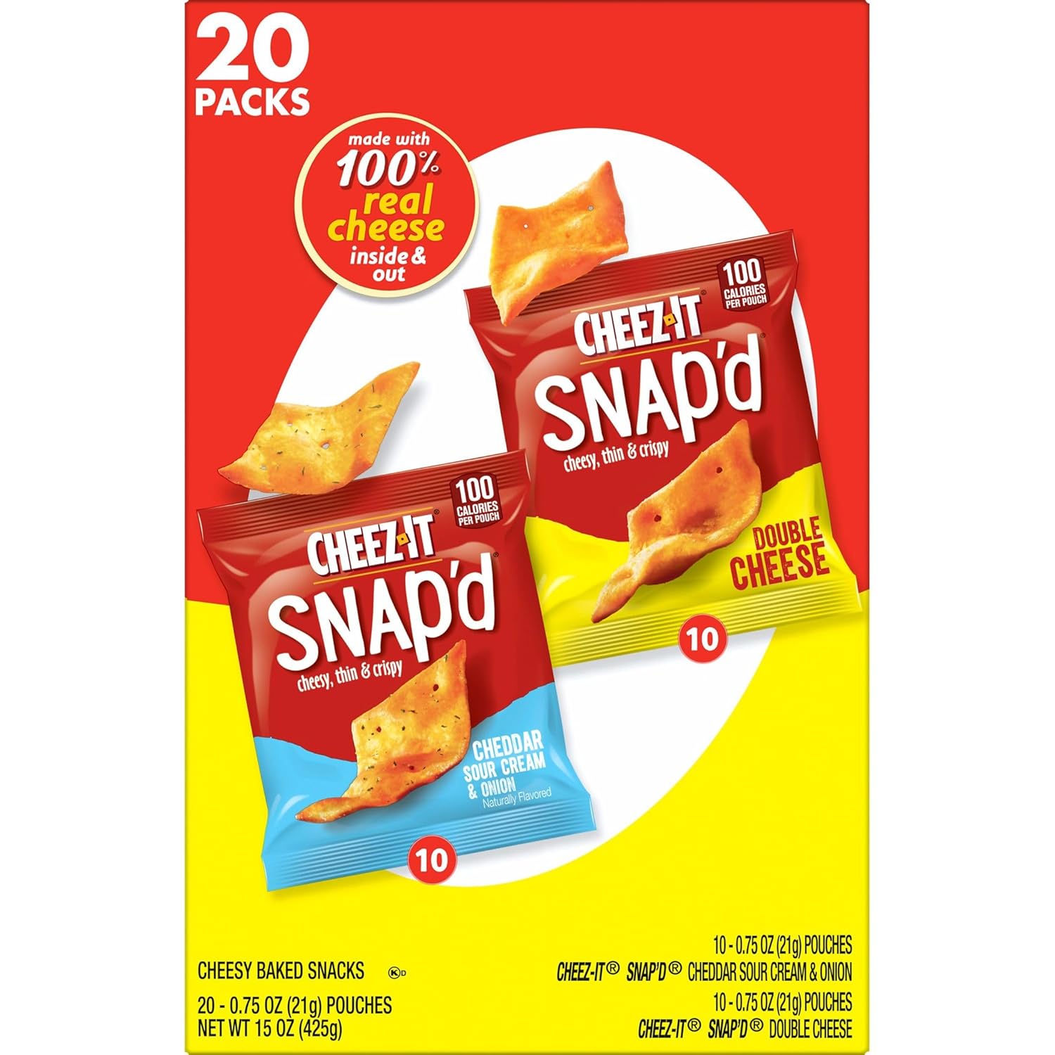 Cheez-It Snap'd Road Trip Snacks, Portable Cheese Cracker Chips for Travel Bags