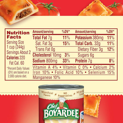 Chef Boyardee Mini Beef Ravioli, Kid-Friendly Bite-Sized Pasta in Tomato Sauce for School Lunches, 15 oz Can