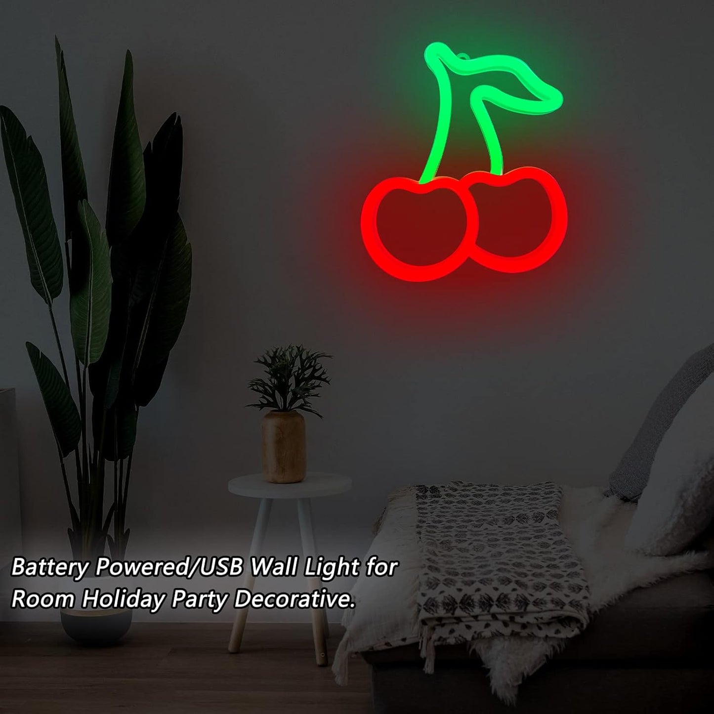 Cherry Neon Sign - Child Safe Nursery Wall Decor, Flexible Silicone LED for Kids Room