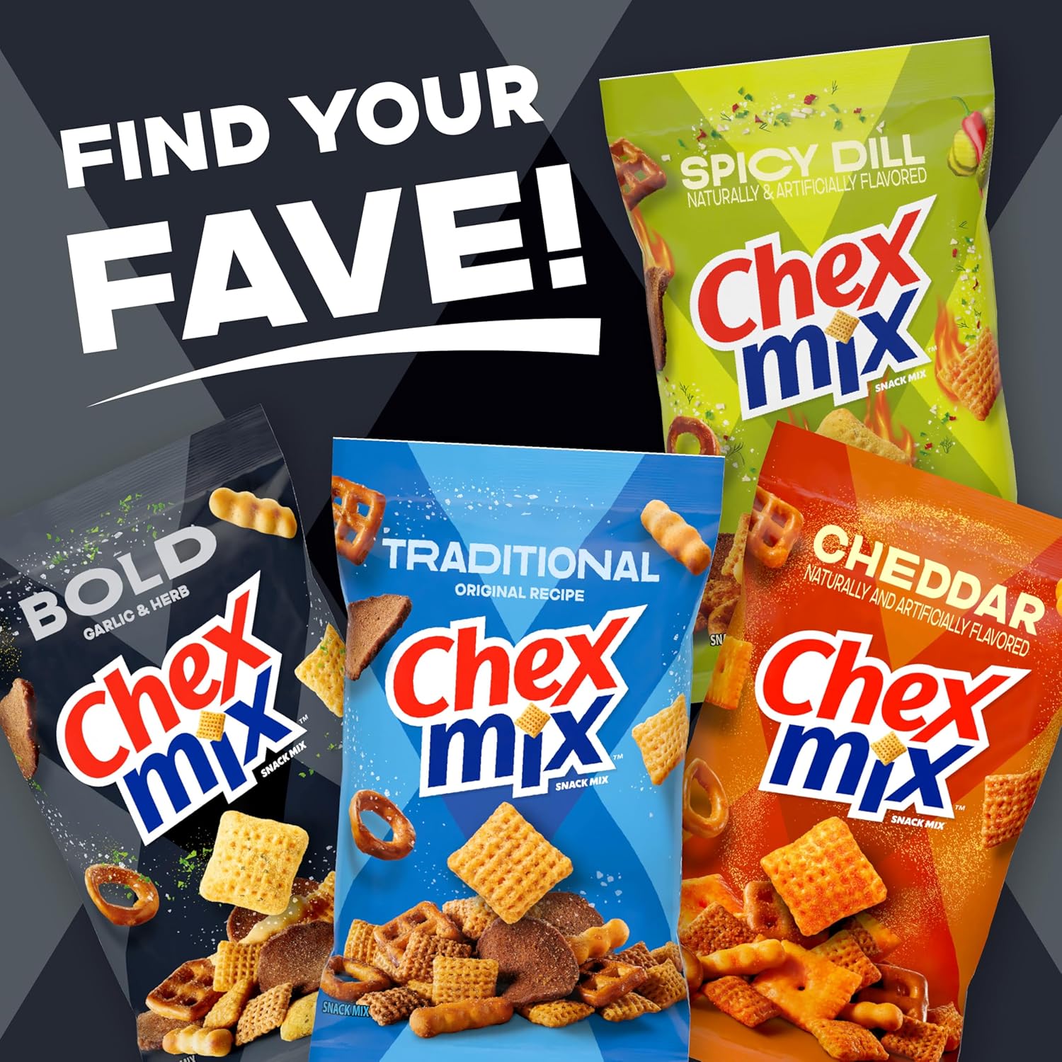 Chex Mix Bold Garlic and Herb Snack Mix – Family Snack for Kids' Lunchbox and After-School Munching, 13.5 oz Bag