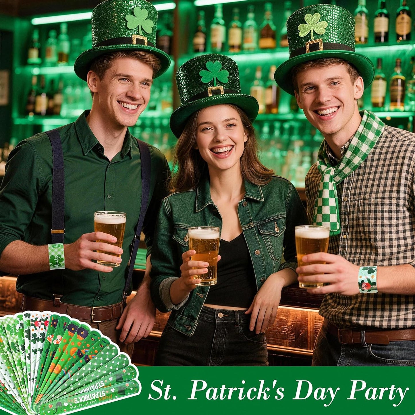 Childom St. Patrick's Day Slap Bracelet 36 Pack – Safe Classroom Reward for Kids, No Small Parts Party Favor