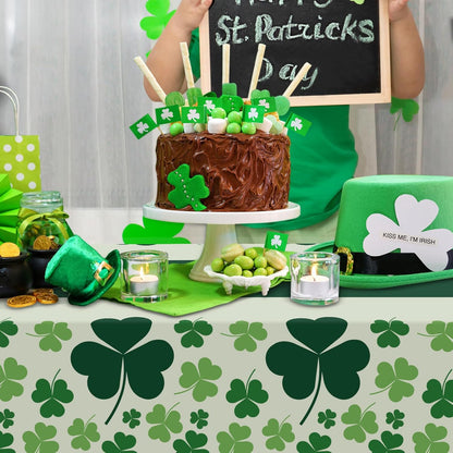 Childom St Patricks Day Tablecloth 54x108 – Disposable Shamrock Cover for Dining Room Buffet Table Setup