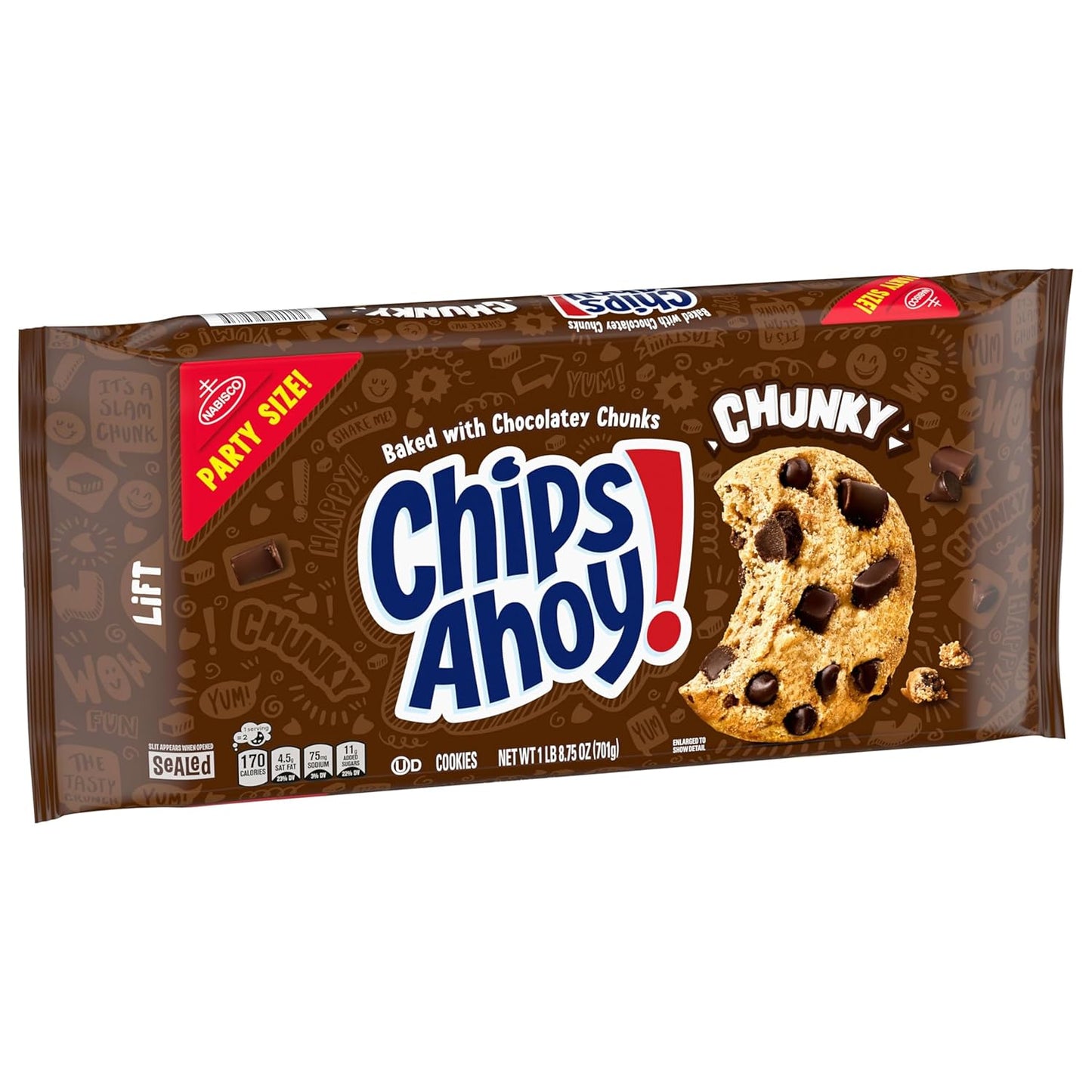 CHIPS AHOY! Chunky Fudgy Cookies Party Size – Hostess Gift for Holiday Gatherings, 24.75 oz Resealable Pouch