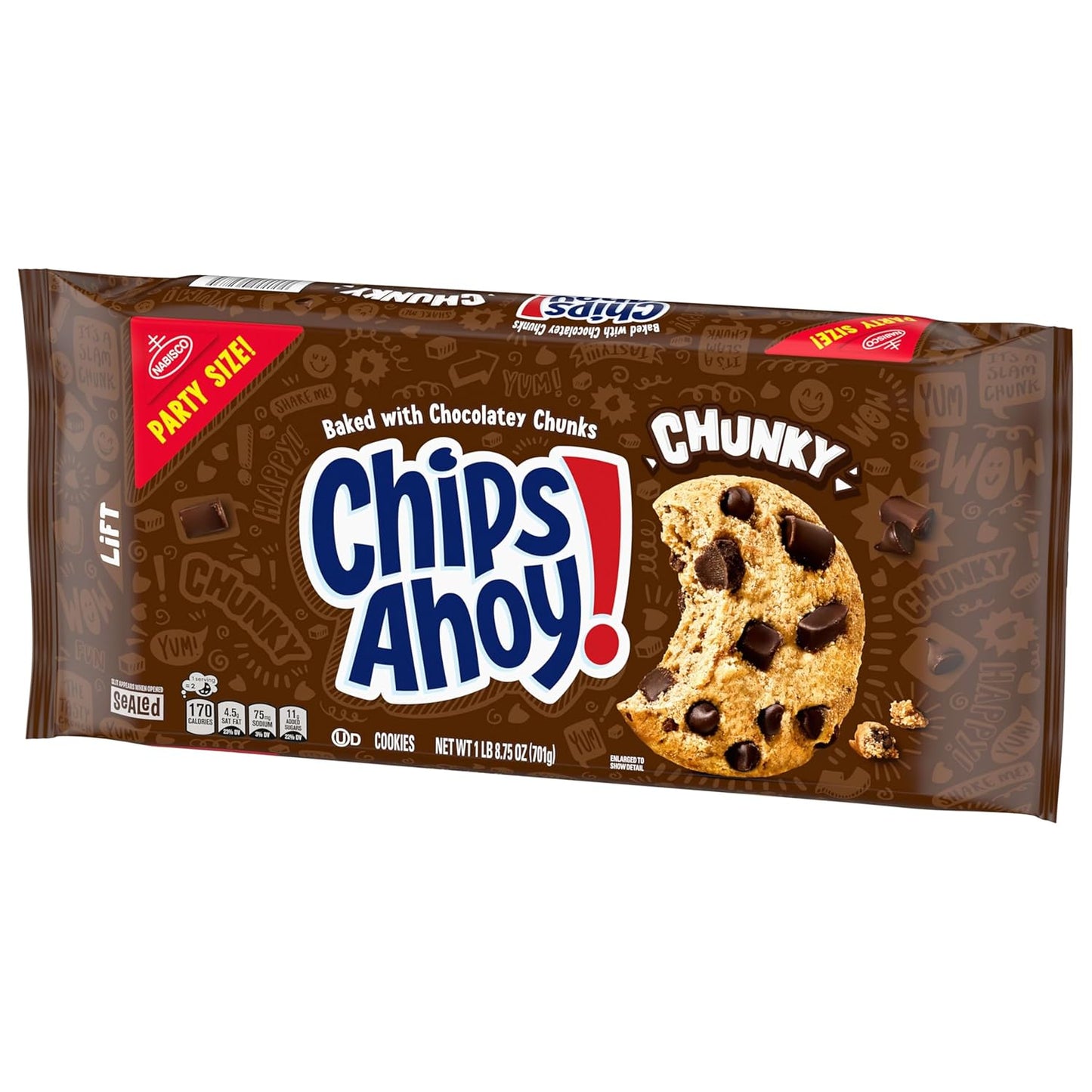 CHIPS AHOY! Chunky Fudgy Cookies Party Size – Hostess Gift for Holiday Gatherings, 24.75 oz Resealable Pouch