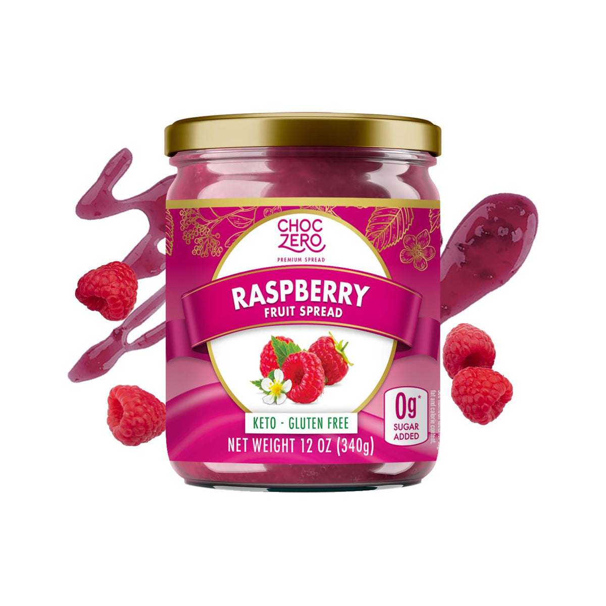 ChocZero Raspberry Jam Preserves, No Added Sugar, Keto Fruit Spread, Great Source of Fiber, All Natural, 12 Ounces (Pack of 1)