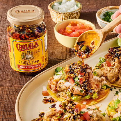 Cholula Chili Crisp Chiles & Pepitas – Gourmet Hostess Gift for Women Who Love Mexican Food, 8 oz Pantry Jar