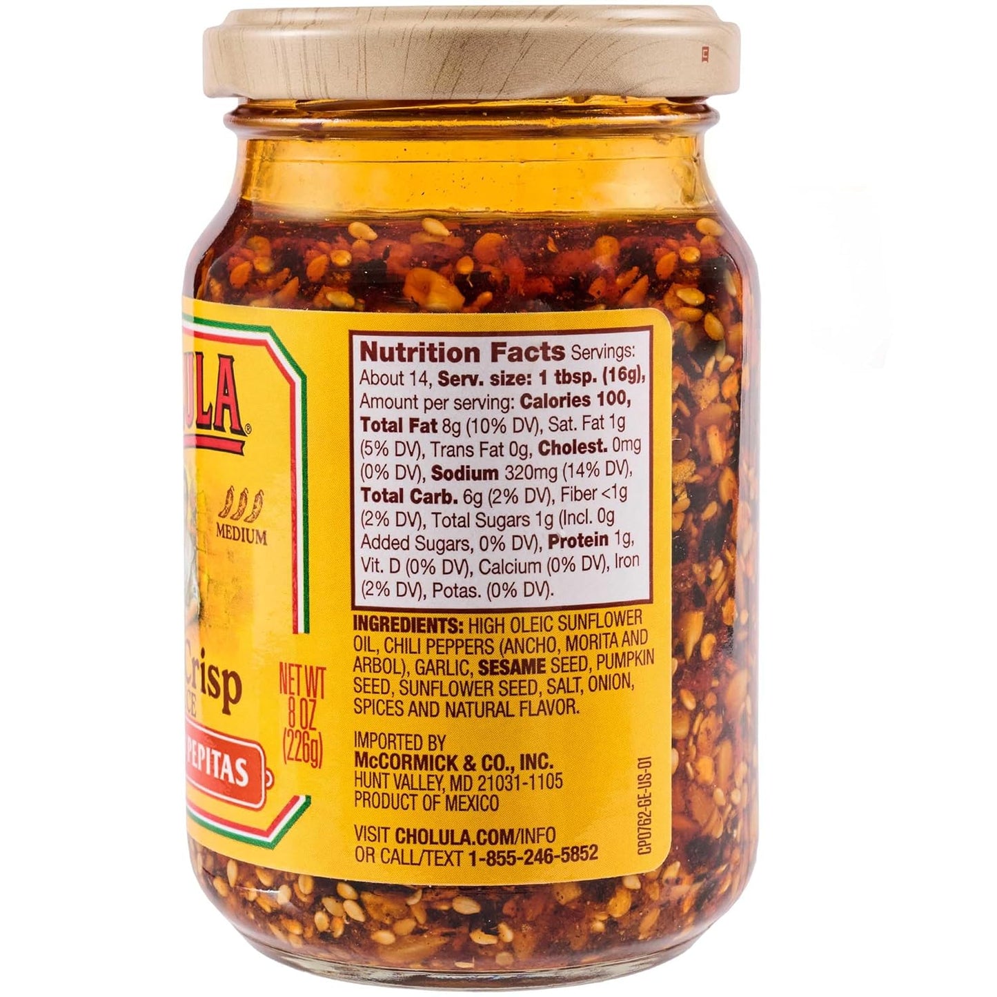 Cholula Chili Crisp Chiles & Pepitas – Gourmet Hostess Gift for Women Who Love Mexican Food, 8 oz Pantry Jar