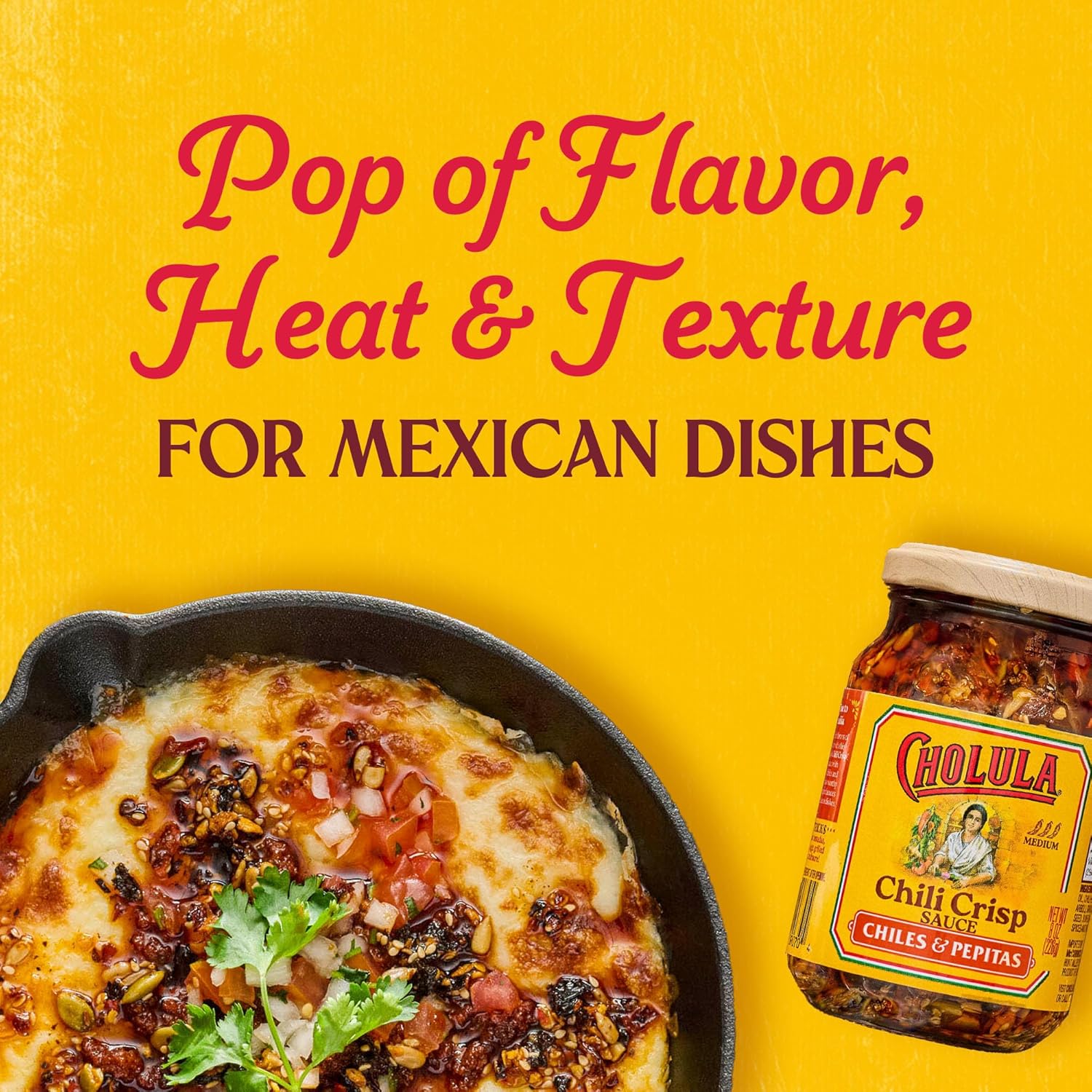 Cholula Chili Crisp Chiles & Pepitas – Gourmet Hostess Gift for Women Who Love Mexican Food, 8 oz Pantry Jar