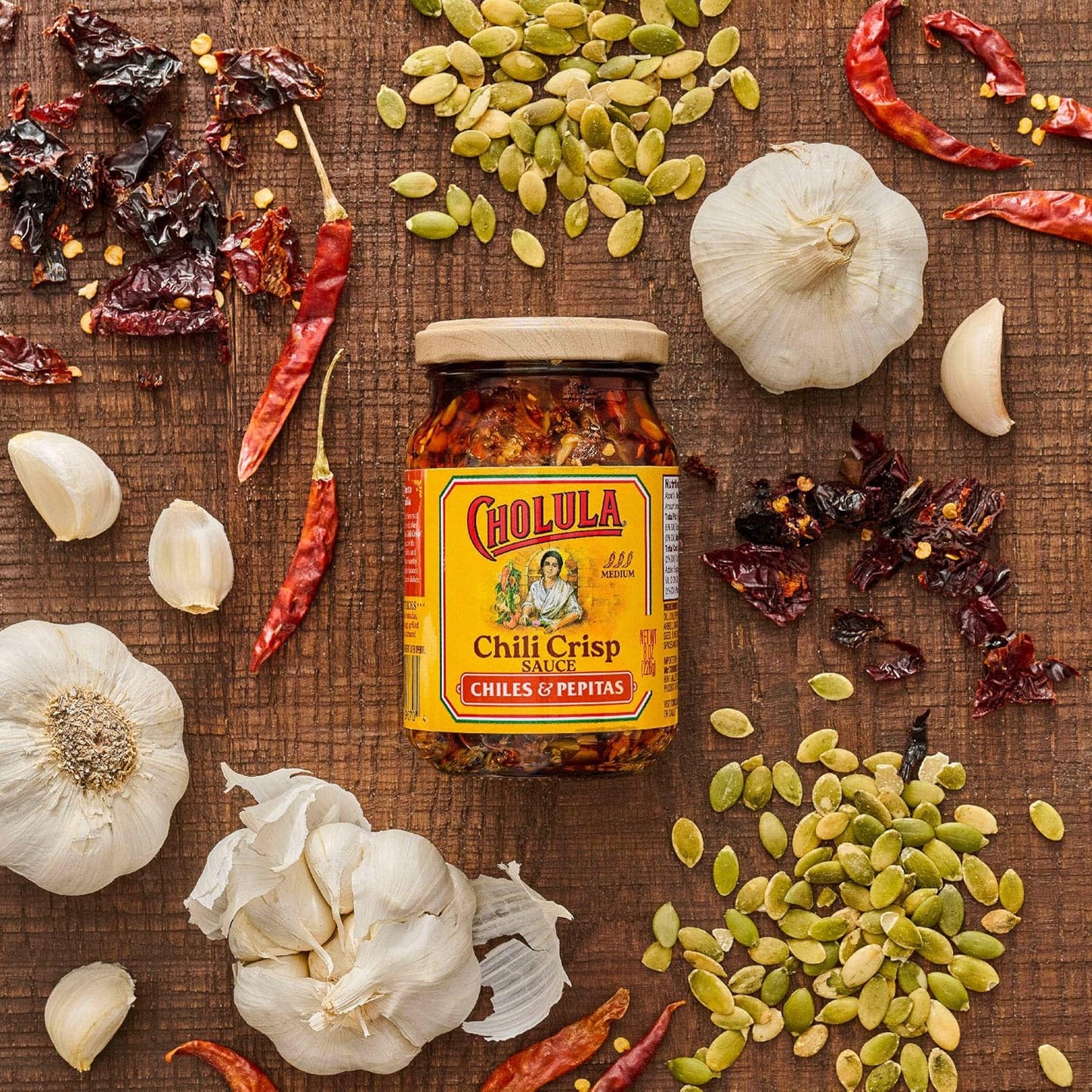 Cholula Chili Crisp Chiles & Pepitas – Gourmet Hostess Gift for Women Who Love Mexican Food, 8 oz Pantry Jar