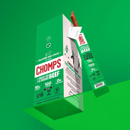 Chomps Jalapeno Beef Stick – Allergen-Free Lunchbox Protein for Kids with Dietary Restrictions, 24 Pack