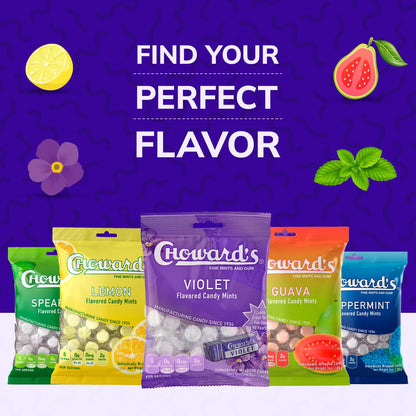 Choward's Violet Mints Candy Bag – Travel Companion for Long Trips, 3 Pack of 49 Individually Wrapped Mints