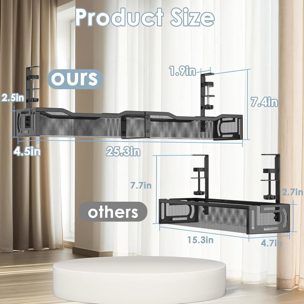clamp-on installation fitting desks 0.4" to 2" thick