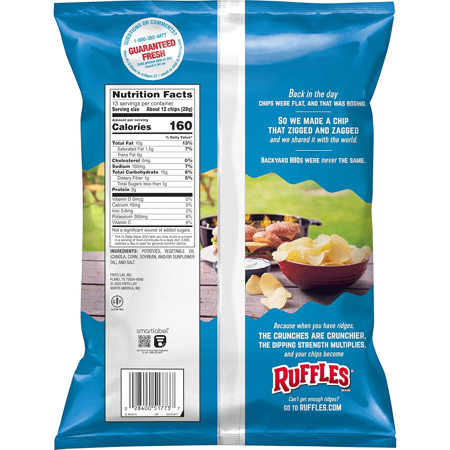 classic ridged/crinkle-cut potato chip shape