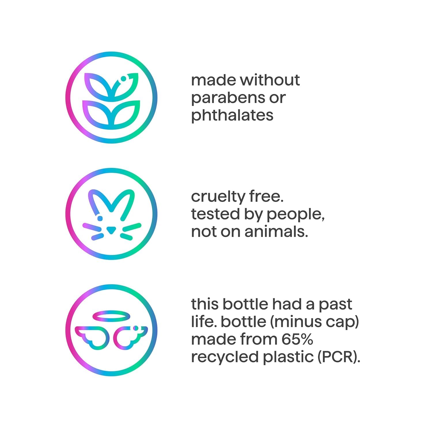 clean formula free from silicones, parabens, and dyes