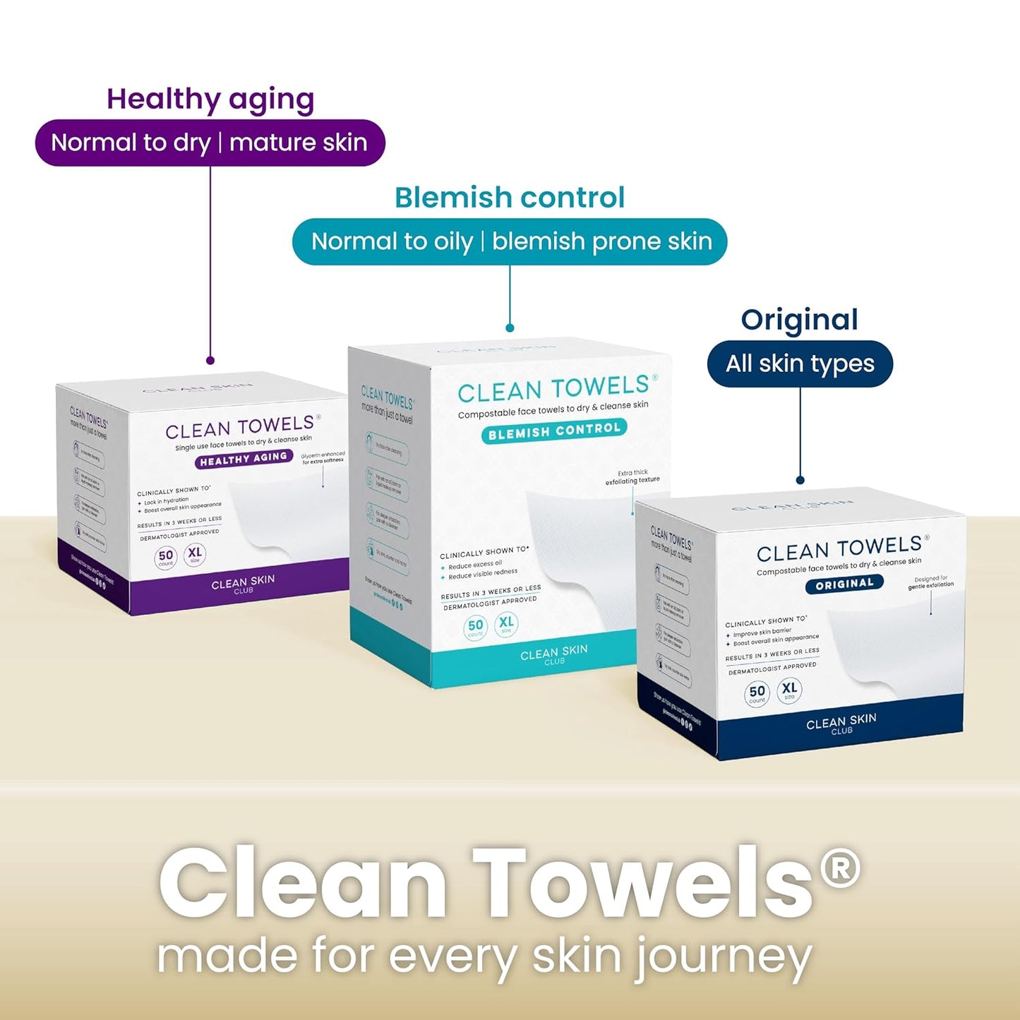 Clean Skin Club Bamboo Viscose Clean Towels XL – Neutral Tone Disposable Towel for Uncluttered Vanity Storage