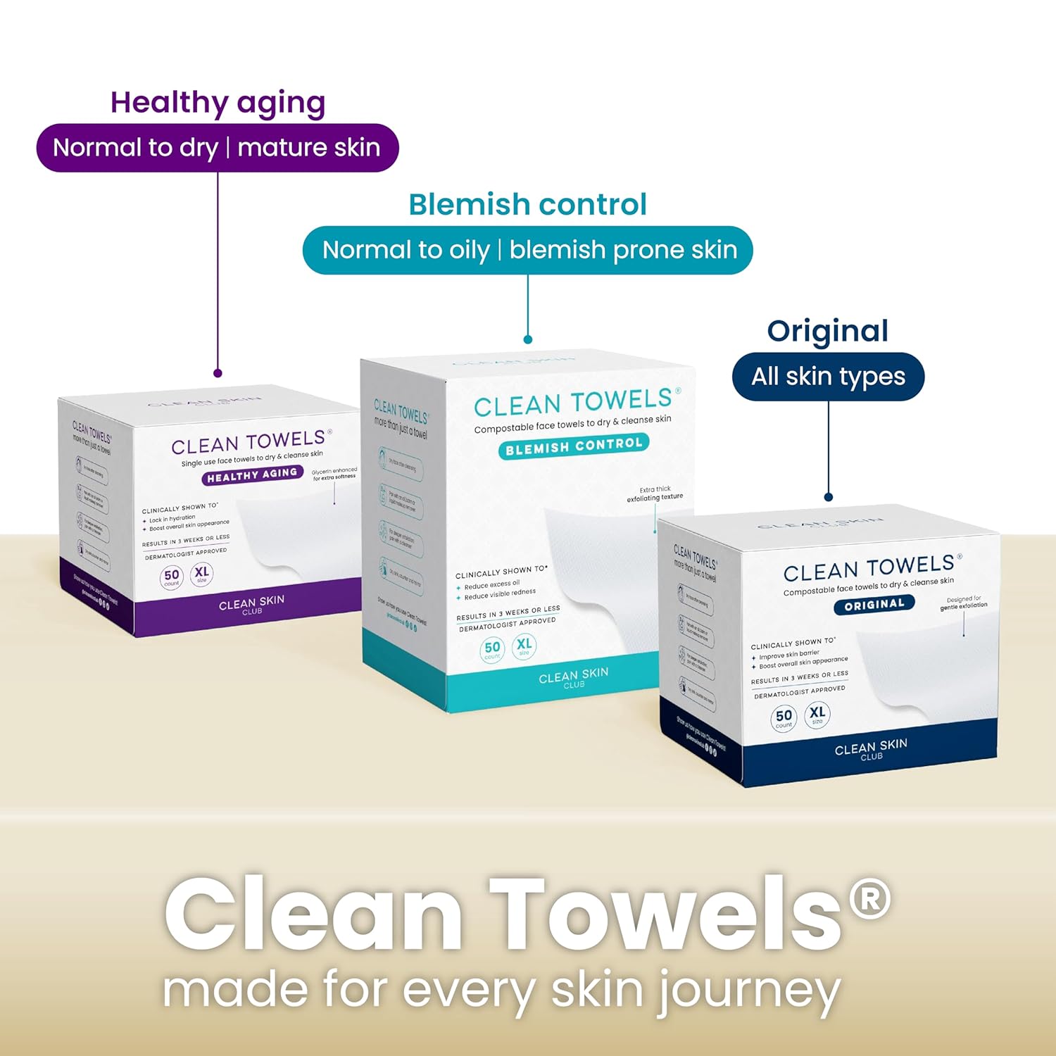 Clean Skin Club Bamboo Viscose Clean Towels XL – Neutral Tone Disposable Towel for Uncluttered Vanity Storage