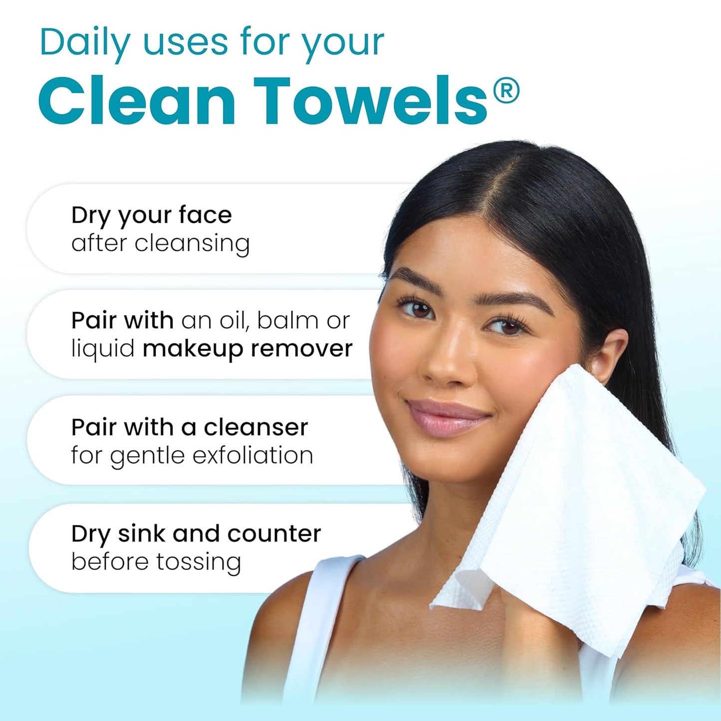 CLEAN SKIN CLUB Blemish Control Clean Towels XL – Gentle Single-Use Face Wipes for Teens and Teen Boys at Home, Exfoliating Yet Non-Irritating, 50 Count