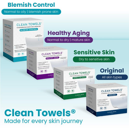CLEAN SKIN CLUB Blemish Control Clean Towels XL – Gentle Single-Use Face Wipes for Teens and Teen Boys at Home, Exfoliating Yet Non-Irritating, 50 Count