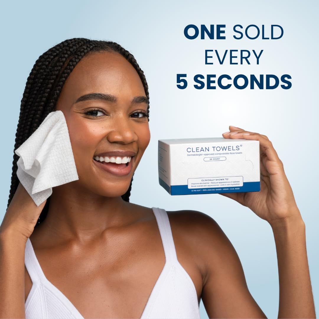 Clean Skin Club Clean Towels® – Bacteria-Free Drying Towels for Hygiene-Conscious Bathrooms, 25 Ct