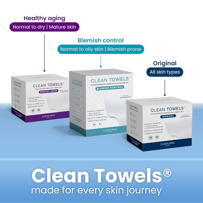 Clean Skin Club Clean Towels XL 50-Count Bamboo Face Towels in Luxe Holder, Thoughtful Birthday Gift for Women and Mom