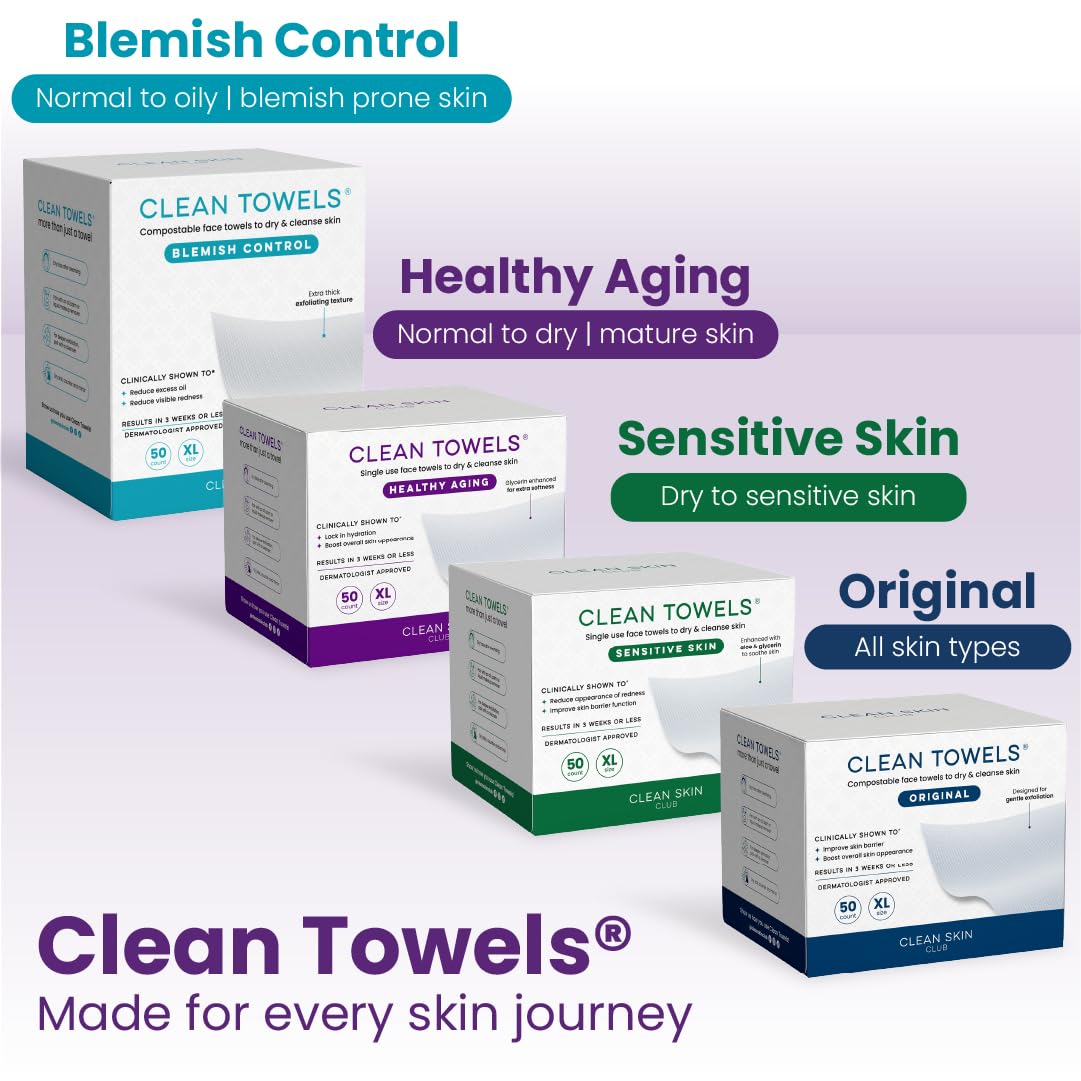 Clean Skin Club Clean Towels® XL – Premium Spa-Like Pat-Dry Experience for the Home Vanity, Extra-Soft Disposable Face Towel