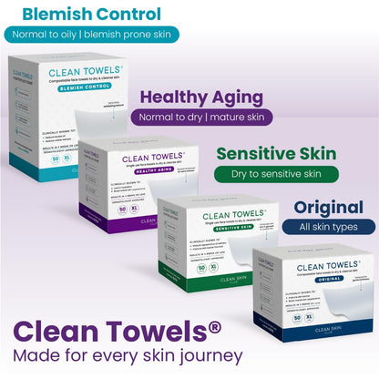 Clean Skin Club Clean Towels® XL – Premium Spa-Like Pat-Dry Experience for the Home Vanity, Extra-Soft Disposable Face Towel