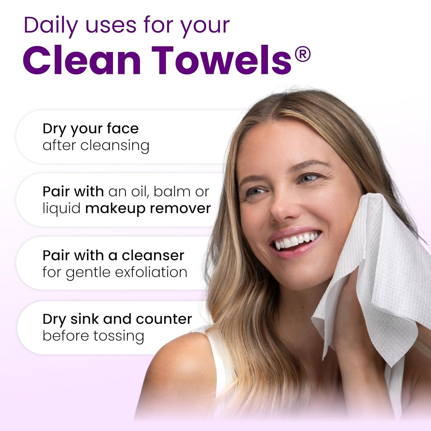 Clean Skin Club Clean Towels® XL – Premium Spa-Like Pat-Dry Experience for the Home Vanity, Extra-Soft Disposable Face Towel