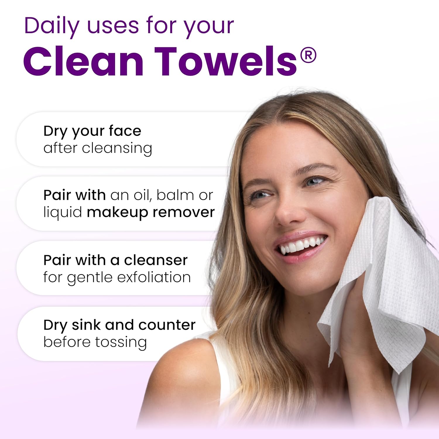 Clean Skin Club Clean Towels® XL – Premium Spa-Like Pat-Dry Experience for the Home Vanity, Extra-Soft Disposable Face Towel