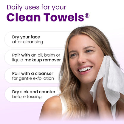 Clean Skin Club Clean Towels® XL – Premium Spa-Like Pat-Dry Experience for the Home Vanity, Extra-Soft Disposable Face Towel