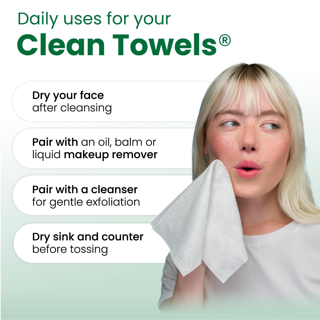 Clean Skin Club Clean Towels® XL Sensitive Skin – Hygienic Single-Use Face Towels to Prevent Bacterial Transfer, Dermatologist-Approved Dry Wipes, 50 Count