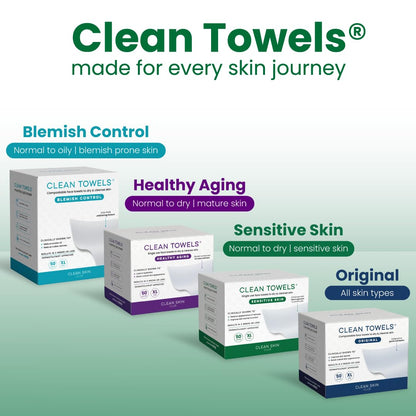 Clean Skin Club Clean Towels® XL Sensitive Skin – Hygienic Single-Use Face Towels to Prevent Bacterial Transfer, Dermatologist-Approved Dry Wipes, 50 Count