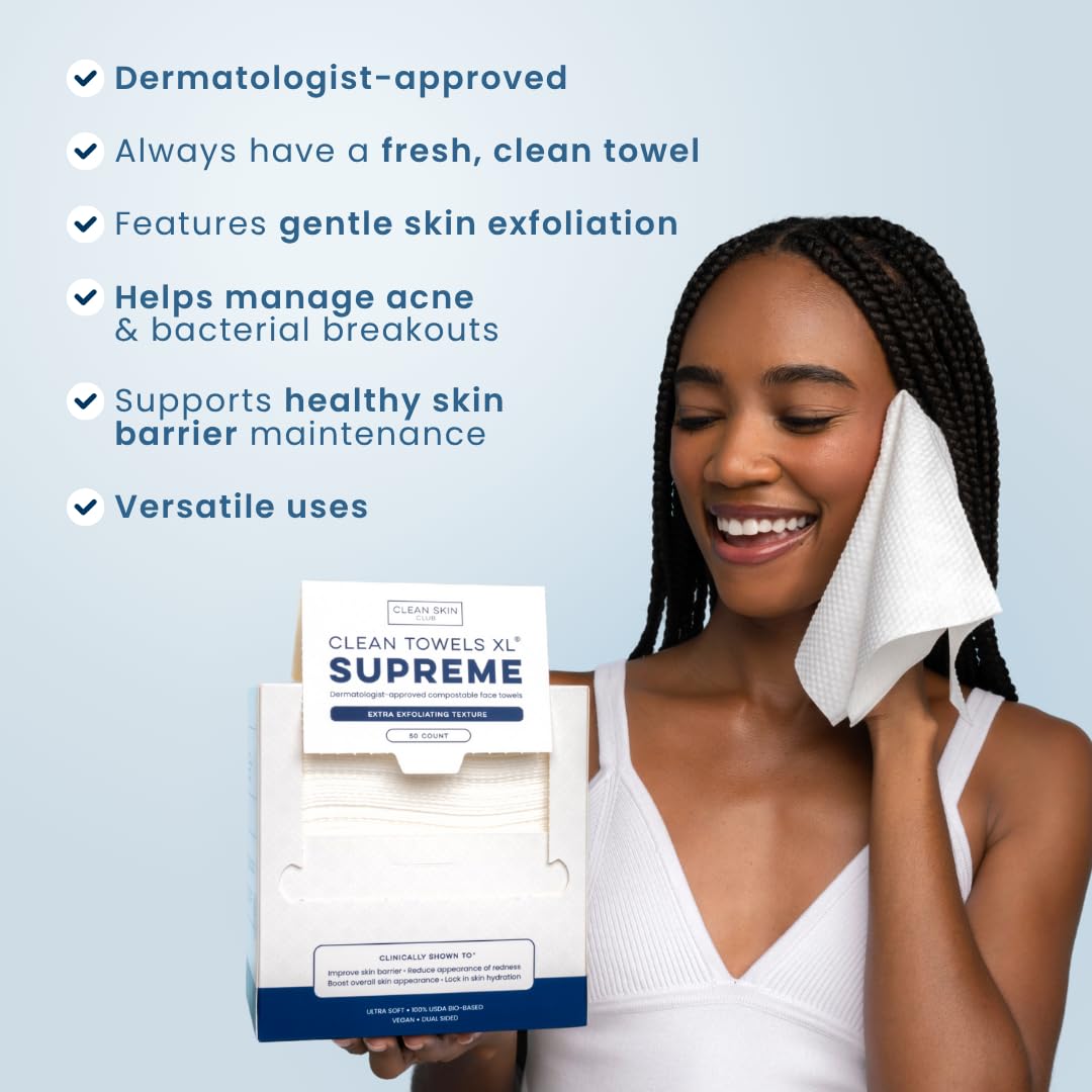 Clean Skin Club Clean Towels XL Supreme – Hypoallergenic Disposable Face Towel for Teen Skincare and Shared Bathrooms