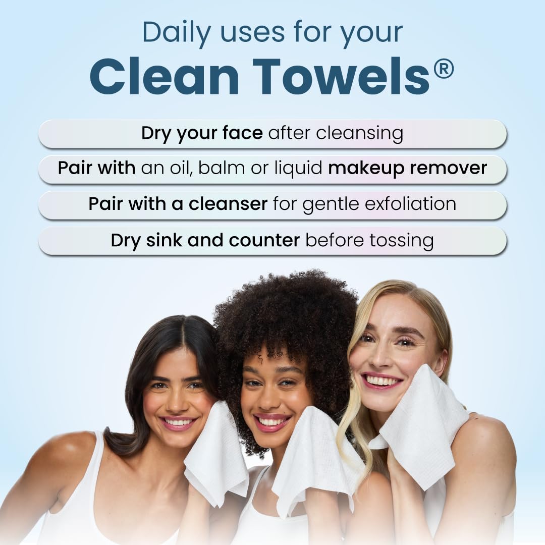 Clean Skin Club Clean Towels XL Variety 4-Pack – Streamlined Disposable Face Towels for a Clutter-Free Vanity