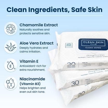 Clean Skin Club XL Wipes – Travel-Size Sunscreen Remover for Carry-On and Beach Bag