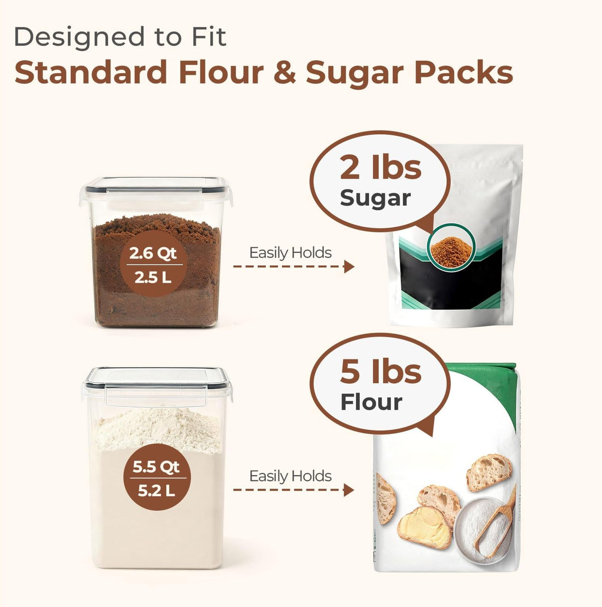 clear shatterproof body for at-a-glance inventory of dry goods