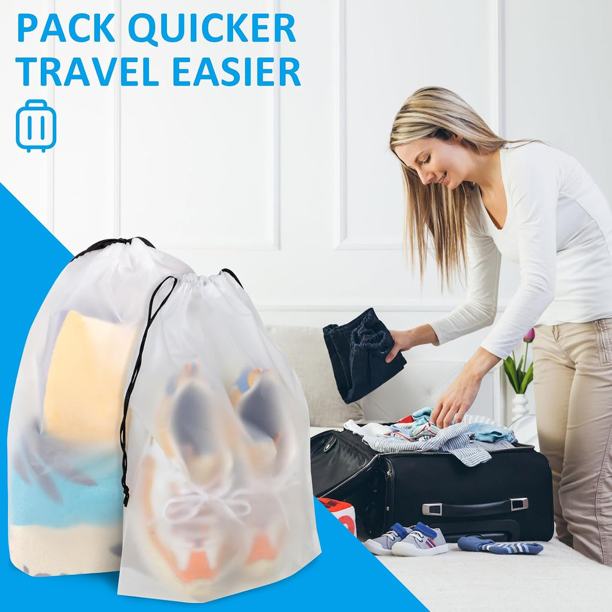 Clear Shoe Organizer Bags 10 PCS – Quick-Access Drawstring Pouches for Co-Working & Travel Workflows