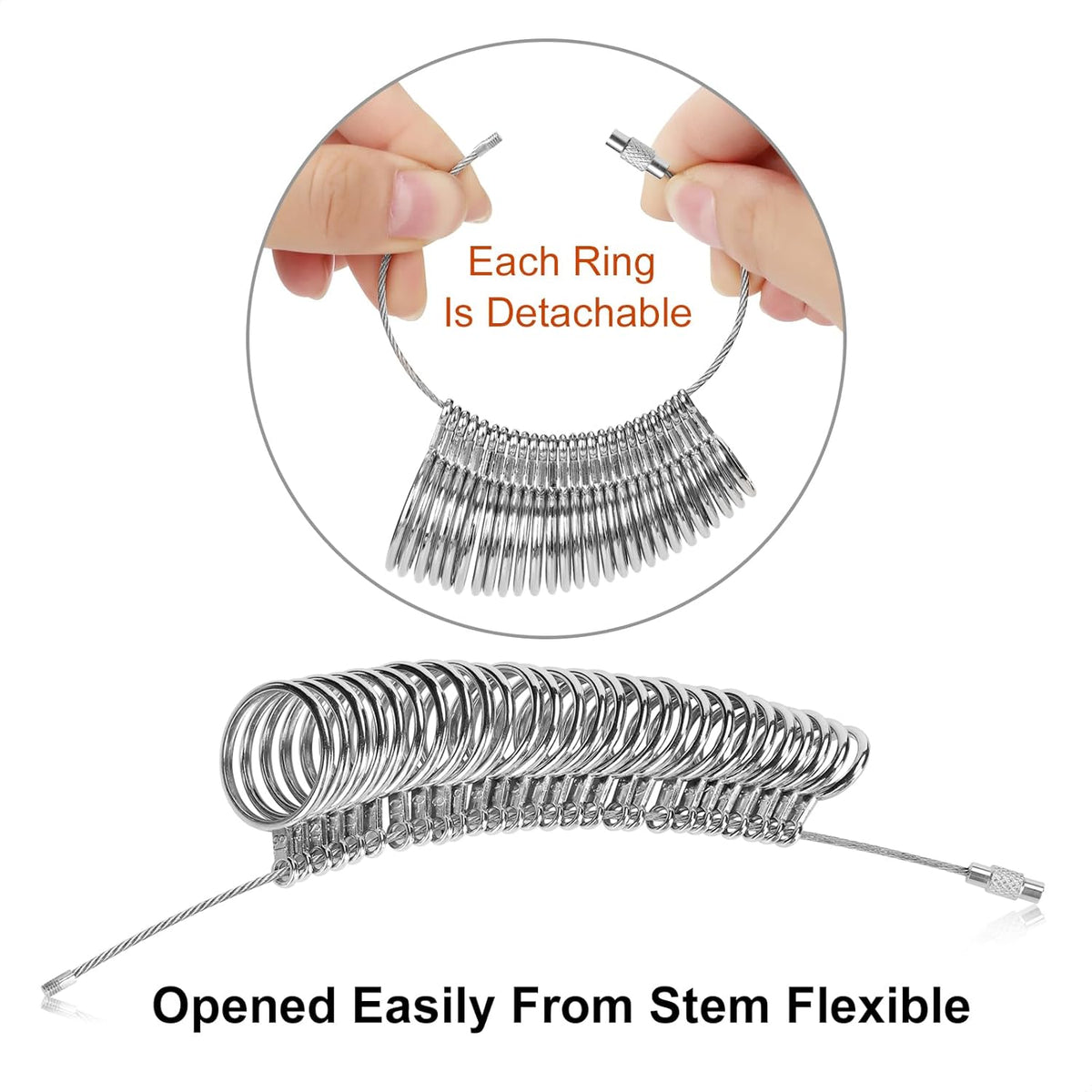 clearly marked full and half-size increments on each individual ring