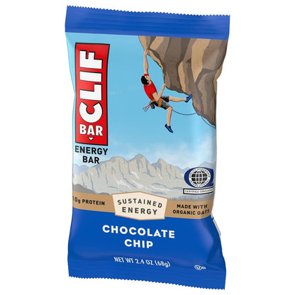 CLIF Bar Chocolate Chip Energy Bar for Hiking and Cycling, 10g Plant Protein with Organic Oats for Trail Fuel