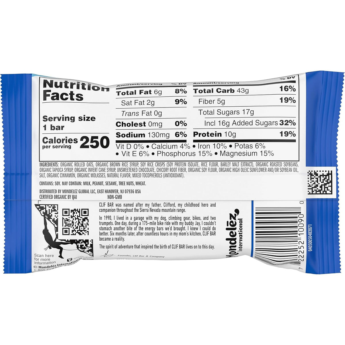 CLIF Bar Chocolate Chip Energy Bar for Hiking and Cycling, 10g Plant Protein with Organic Oats for Trail Fuel