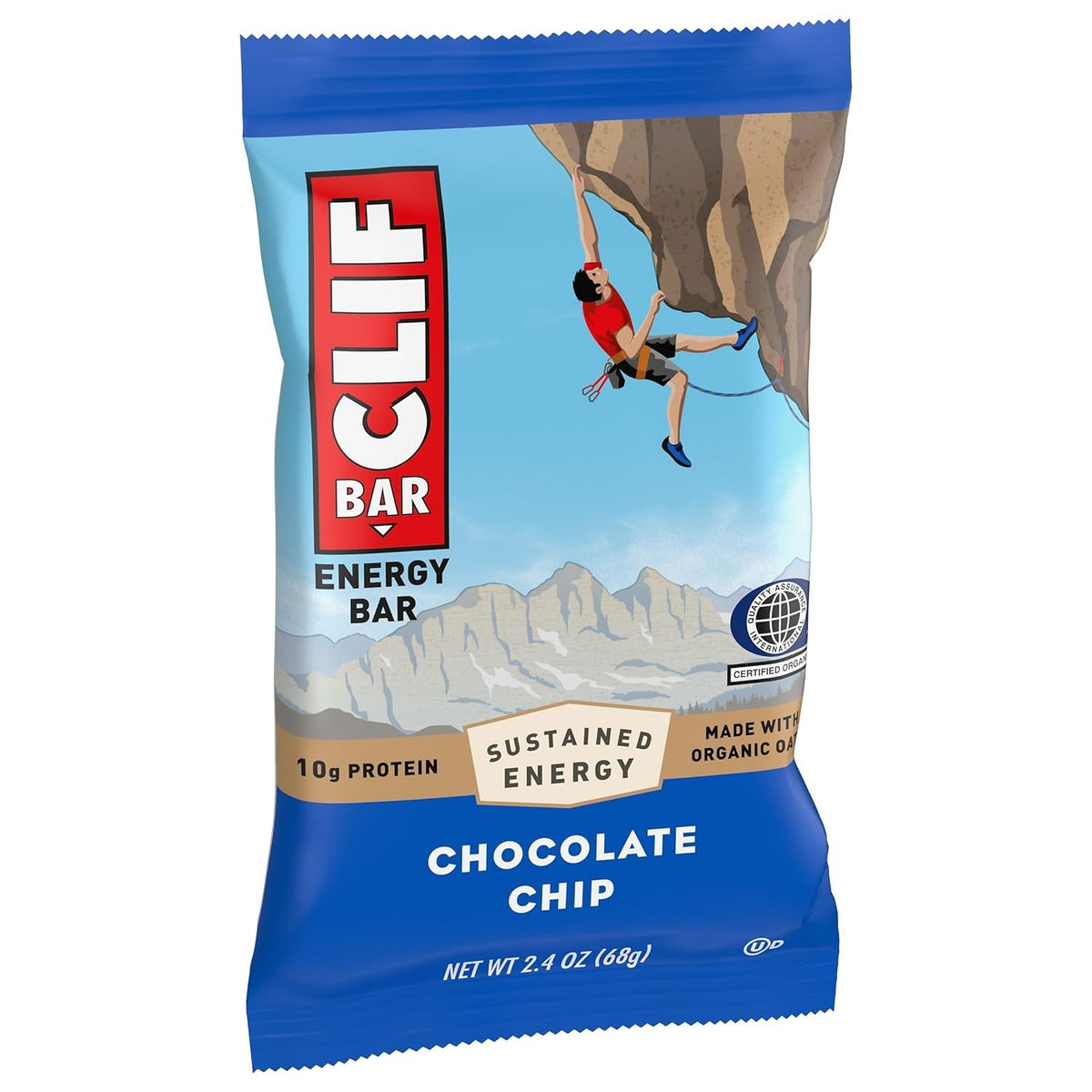 CLIF Bar Chocolate Chip Energy Bar for Hiking and Cycling, 10g Plant Protein with Organic Oats for Trail Fuel