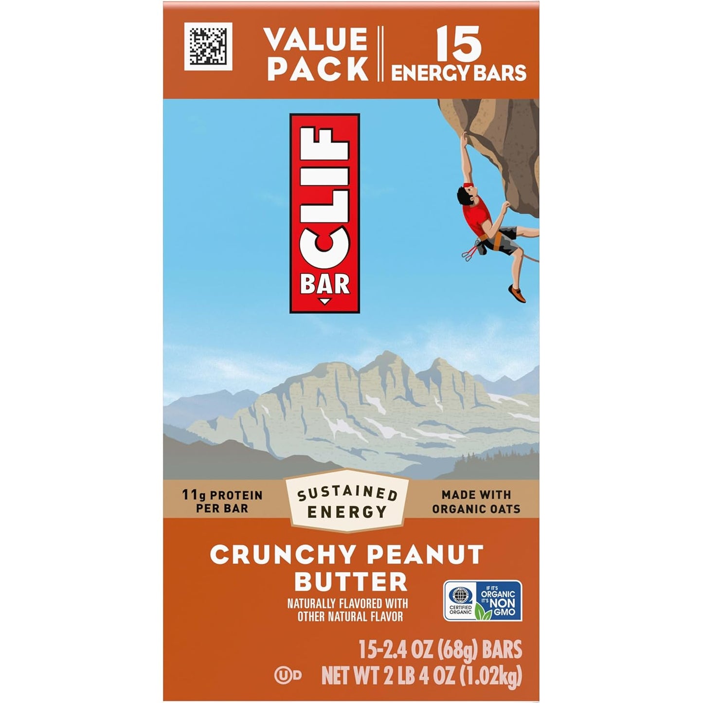 CLIF BAR Crunchy Peanut Butter Protein Bar – Backpacking and Trail Running Snack with Organic Oats