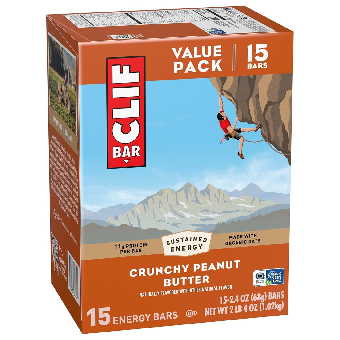 CLIF BAR Crunchy Peanut Butter Protein Bar – Backpacking and Trail Running Snack with Organic Oats