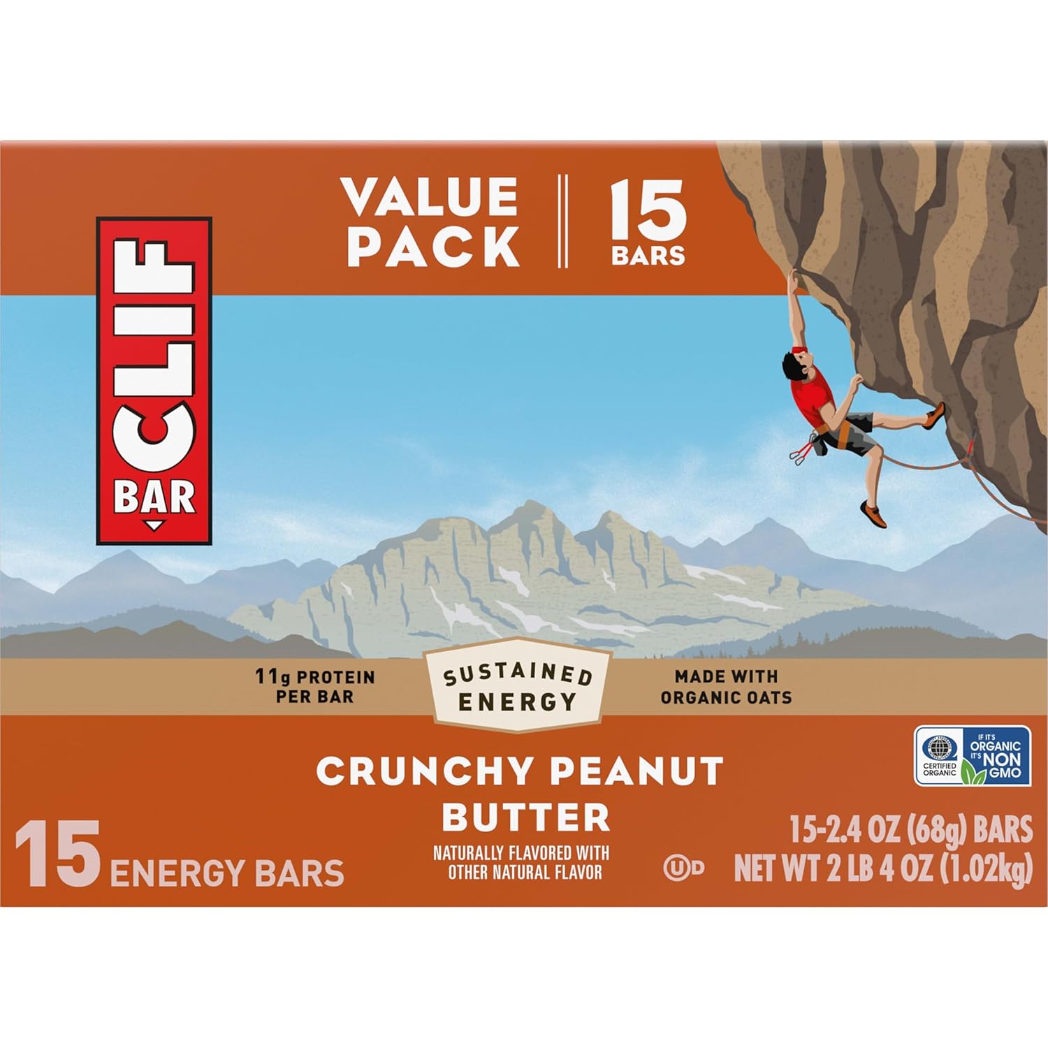CLIF BAR Crunchy Peanut Butter Protein Bar – Backpacking and Trail Running Snack with Organic Oats