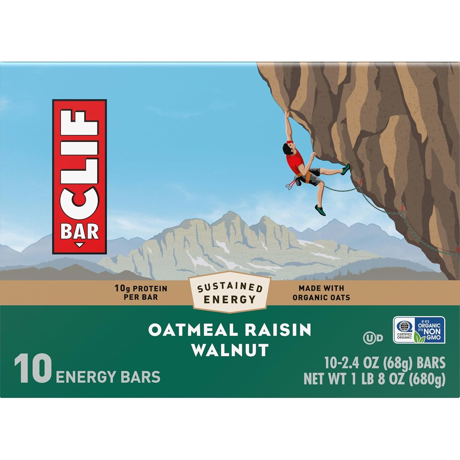CLIF BAR Energy Protein Bars – Trail-Ready Hiking Food with Organic Oats for Backpacking Trips, Oatmeal Raisin Walnut