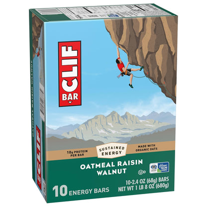 CLIF BAR Energy Protein Bars – Trail-Ready Hiking Food with Organic Oats for Backpacking Trips, Oatmeal Raisin Walnut