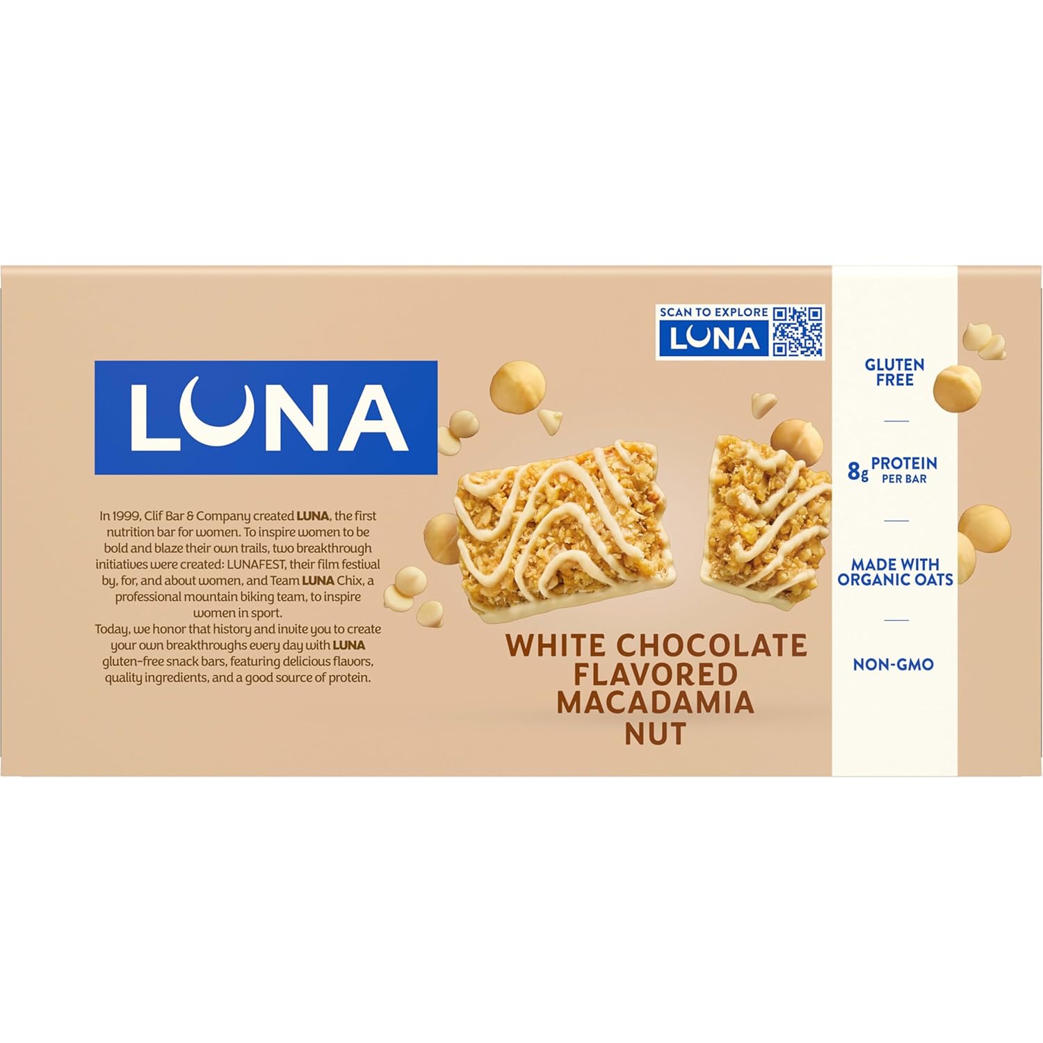 Clif Bar Luna White Chocolate Macadamia – Clean-Ingredient Snack Bar for Uncluttered Pantry and Intentional Meal Prep