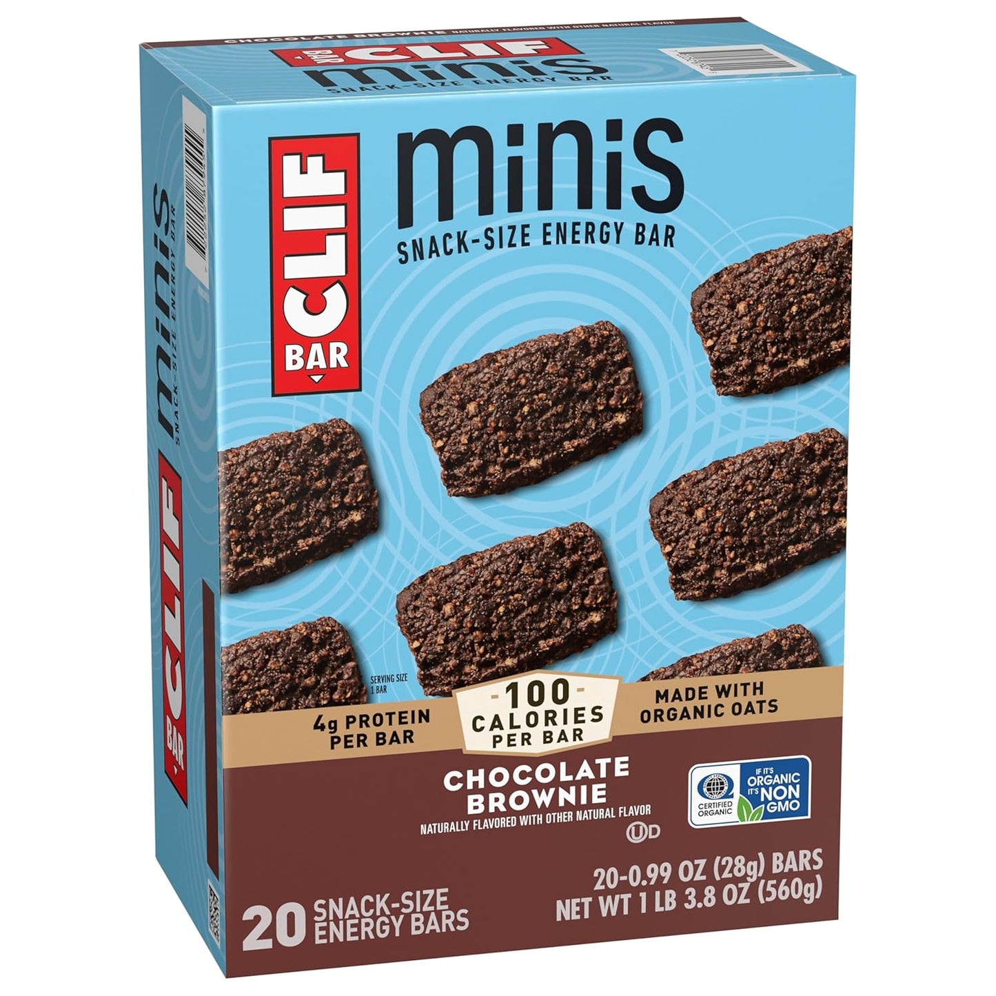 CLIF BAR Minis Chocolate Brownie – Compact 100-Calorie Energy Bars for Cycling, Running, and Backpacking, 20-Count Bag