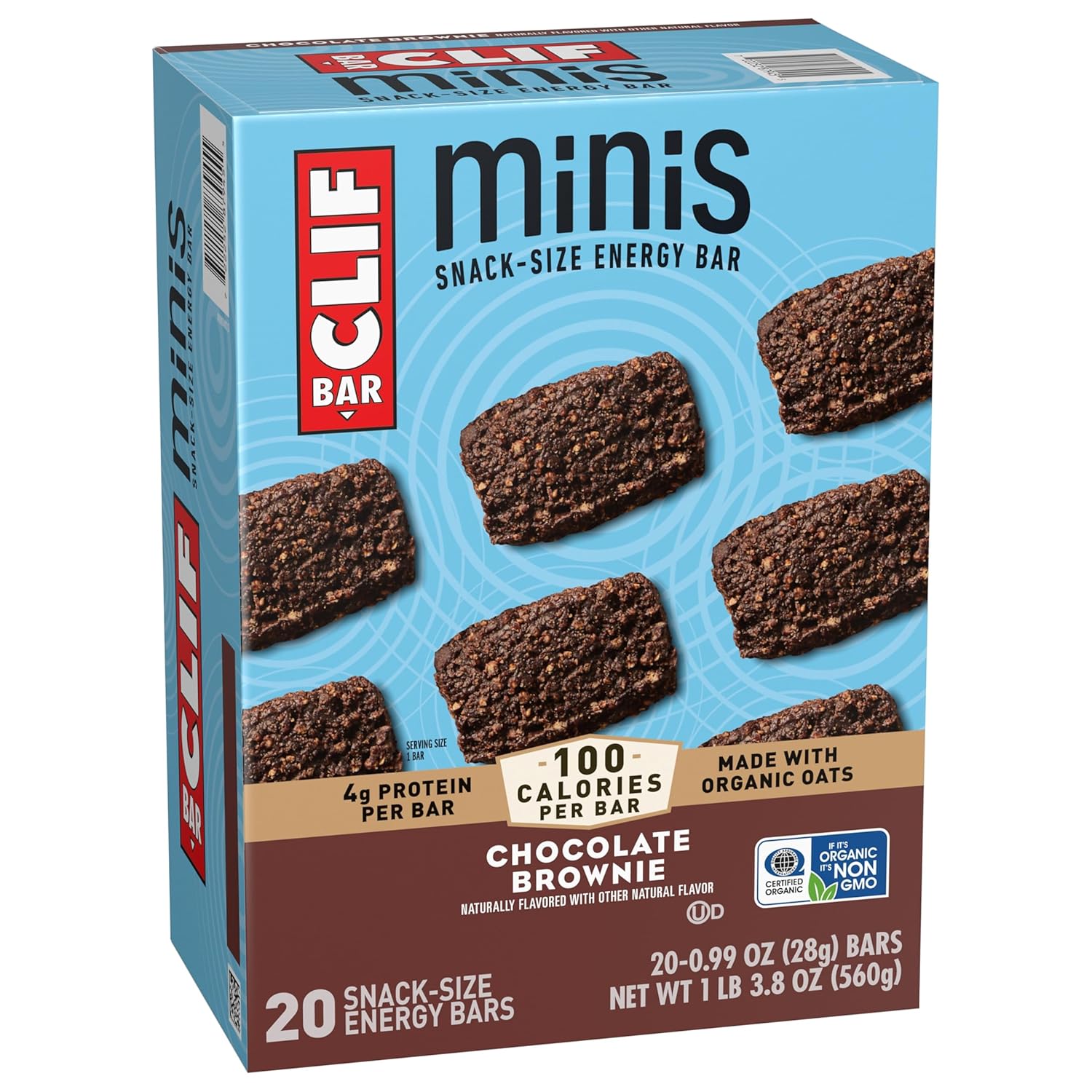 CLIF BAR Minis Chocolate Brownie – Compact 100-Calorie Energy Bars for Cycling, Running, and Backpacking, 20-Count Bag