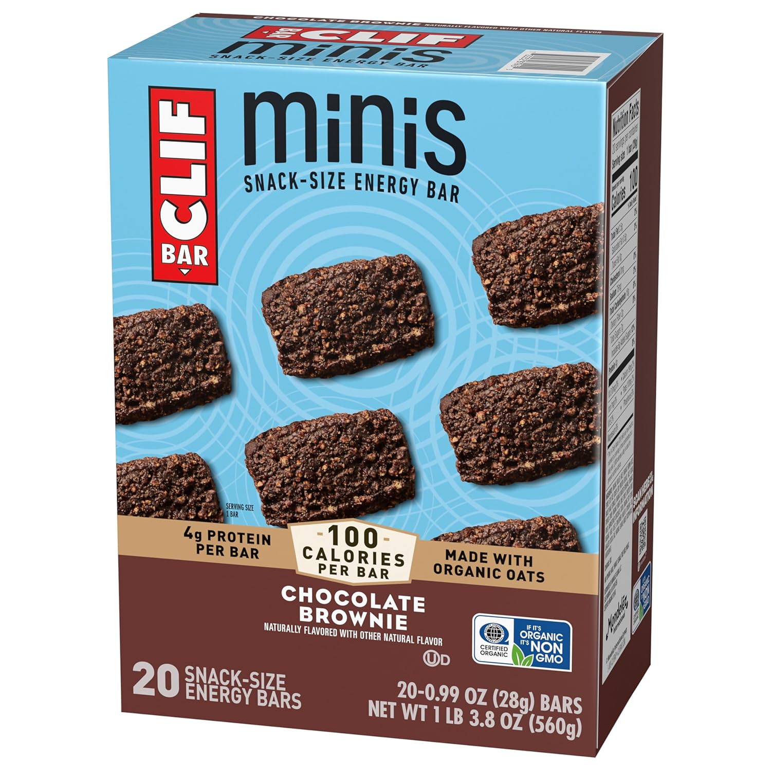 CLIF BAR Minis Chocolate Brownie – Compact 100-Calorie Energy Bars for Cycling, Running, and Backpacking, 20-Count Bag